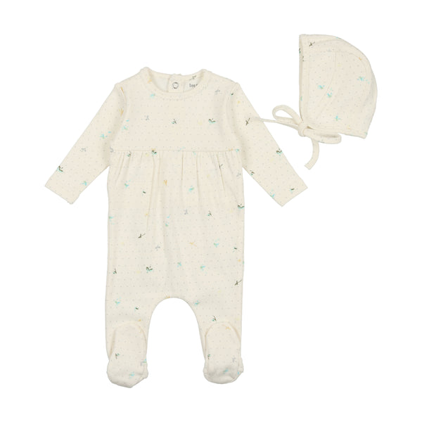 Bee & Dee Floral Dot Collection Footie with Bonnet-Boys Print