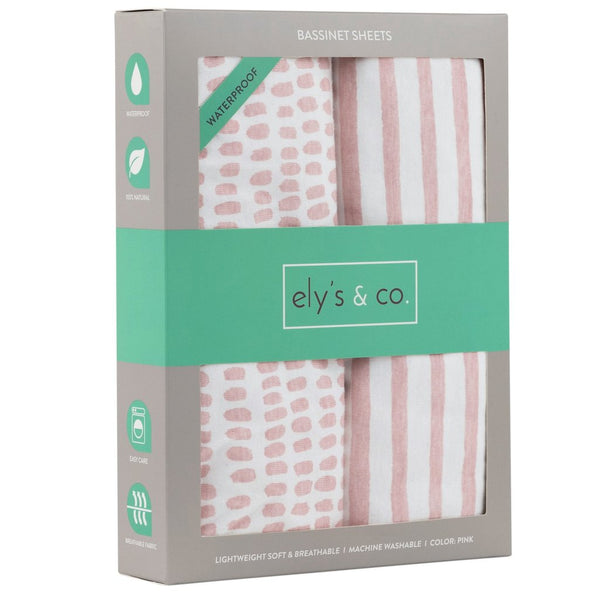 Ely's & Co Mauve Pink Stripes & Splash Waterproof Crib Sheet Set