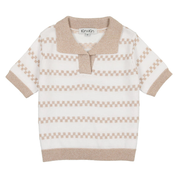 KIN + KIN PRINTED KNIT POLO OATMEAL