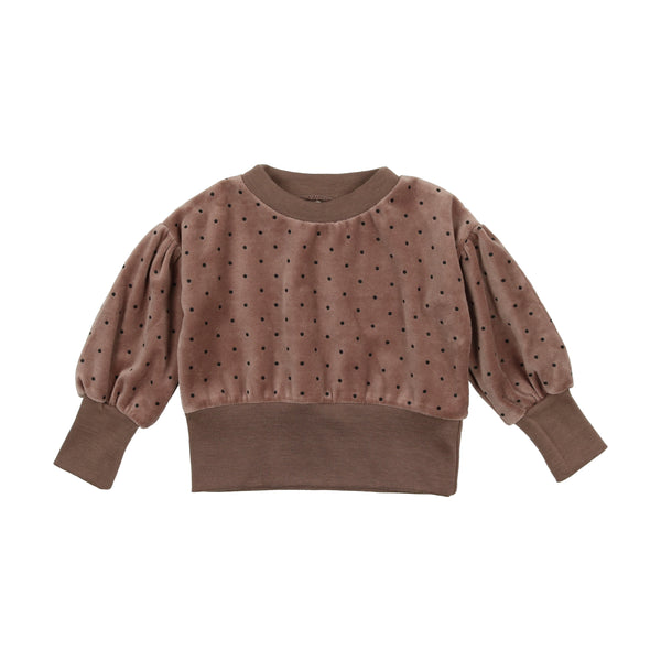 Lil Legs Velour Puff Sleeve Sweatshirt Dotted Taupe