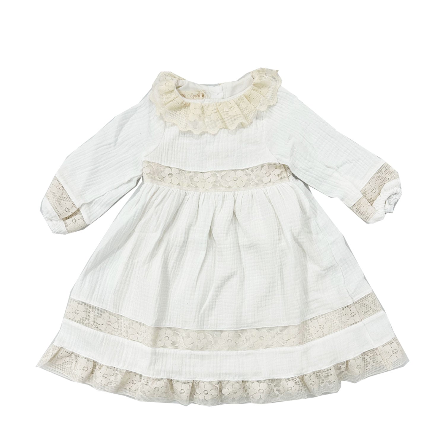 Little Eyelet Bol White Alice Dress - Buttons Bebe Little Eyelet Bol White Alice Dress - Buttons Bebe