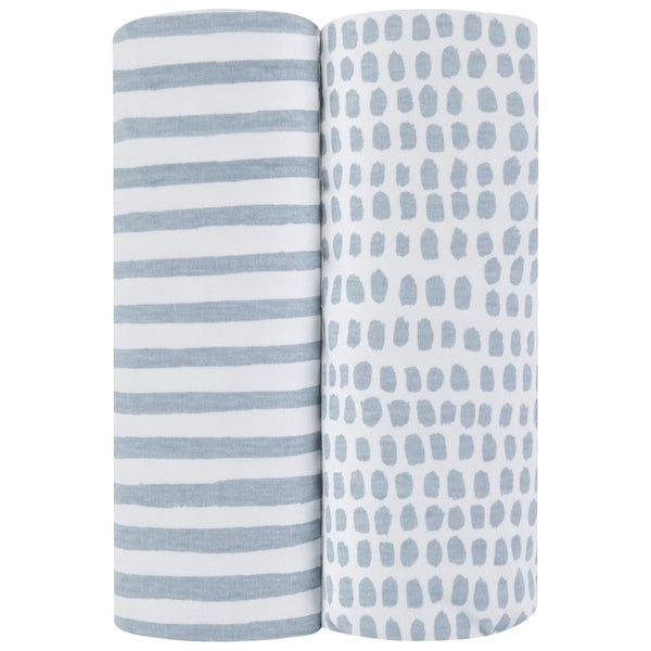 Ely's & Co Misty Blue Stripes & Splash Waterproof Crib Sheet Set