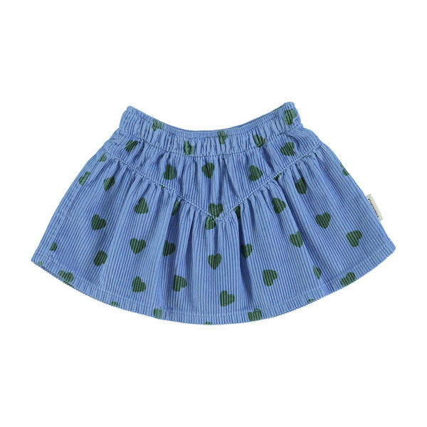 Piupiuchick knee-length skirt | blue w/ green hearts