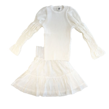 Noma Ivory Smocked Waist Sheer Crinkle Fabric Tiered Skirt- SKIRT ONLY