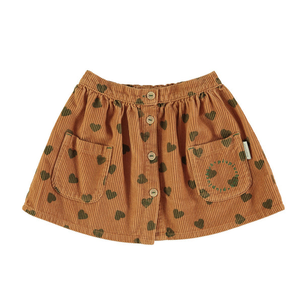 Piupiuchick knee-length skirt w/ pockets | brown w/ green hearts