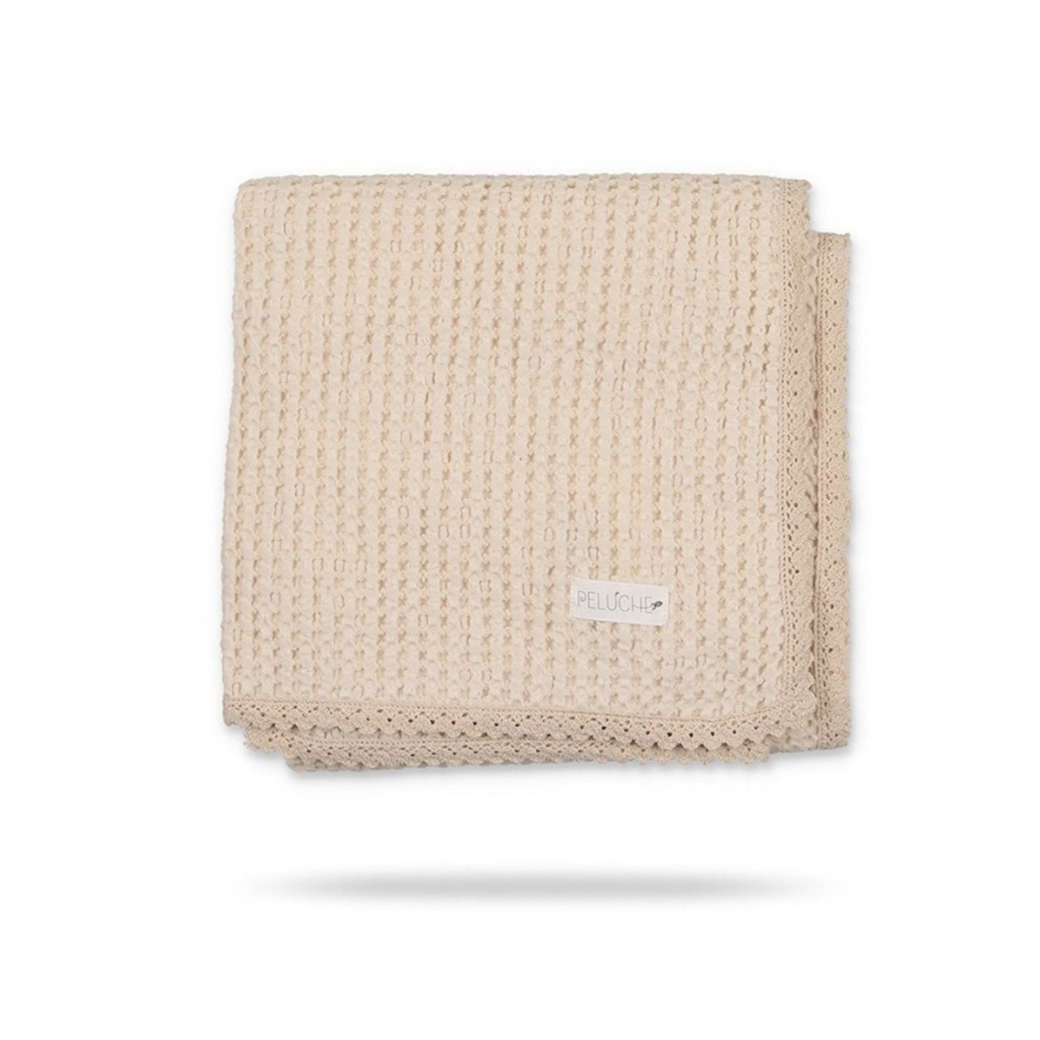 Peluche Natural Waffle Blanket with Lace Trim | Buttons Bebe