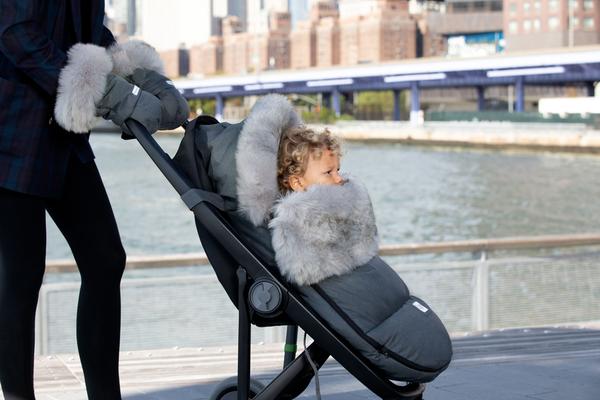 7AM Heather Grey Dark Faux Fur TundraPOD- for stroller